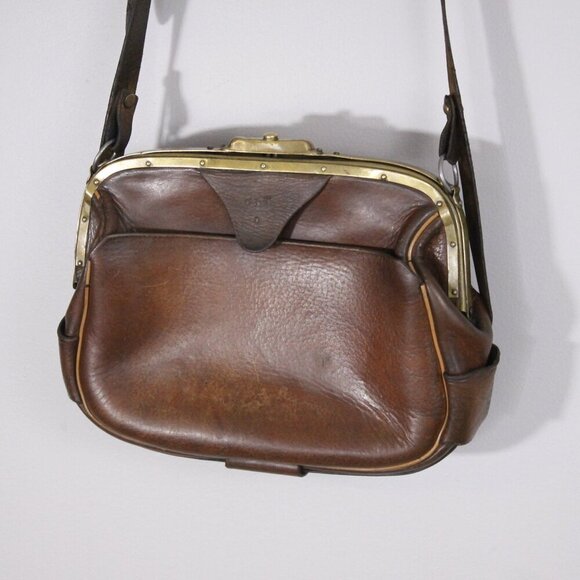 Antique French leather ticket master bag, ca 1910 - 1930s crossbody purse - Picture 1 of 10